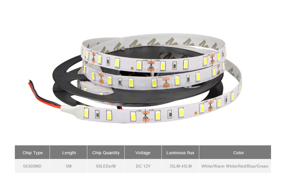 5M roll SMD 5630 LED Strip light 60LEDs M lamp Tape Ribbon Decorative lighting String Brighter Than 3528 2835 5050 SMD