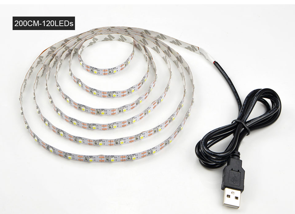 IP20 no waterproof Warm White RGB USB cable LED strip light 3528 SMD 1m 2m 3m 5m RGB remote control for desktop TV Decor lamp