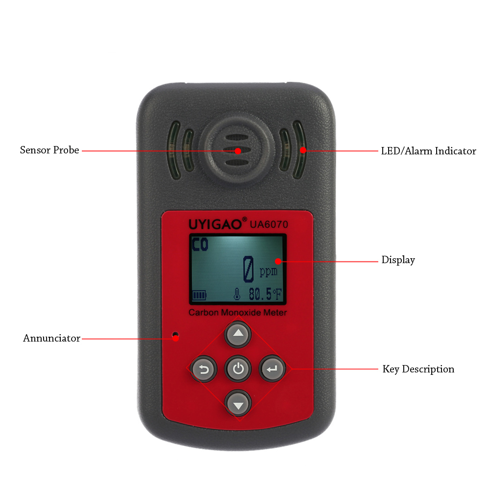 UYIGAO Digital Carbon Monoxide Meter Mini CO Tester Monitor Gas analyzer LCD gas leak detector with Sound Light Alarm 0 2000ppm