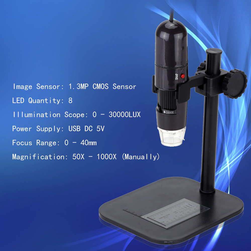 50 1000X 8LED USB Digital Microscope Mini Zoom Endoscope Magnifier with Adjustable Stand True 1.3MP High Resolution Video Camera