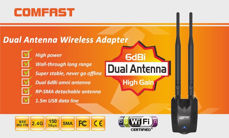 High gain double 6dBi antenna RALINK RT3070L+6649E 150Mbps usb wireless adapter wifi singal receiver emitter