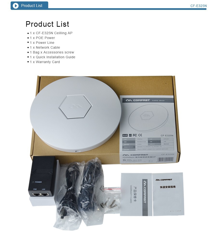 2 pieces lot 2.4GHz 400MHZ ATHEROS AR9341 RF 128MB DDR 16M Flash 300Mbps Ceiling AP wireless AP Indoor AP support 48V POE