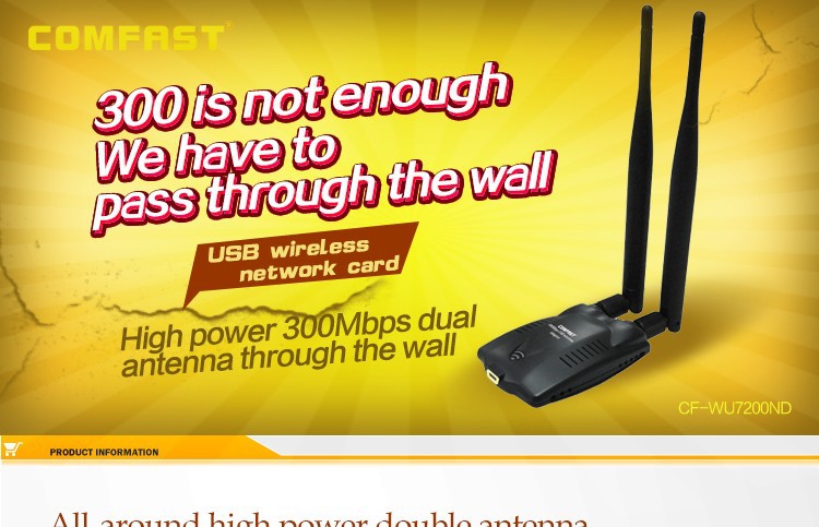 300Mbps Double high gain 6dBi external antenna wifi adapter wireless signal receiver emitter Comfast CF WU7200ND