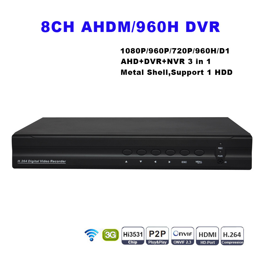 STAR 8CH Full AHD 720P 960H Realtime CCTV DVR 8CH Hybrid DVR NVR HVR 3 In 1 With HDMI 1080P Onvif P2P Cloud Support 3G Wifi