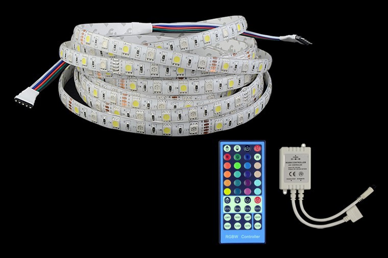 RGBW LED Strip Light IP65 Waterproof DC12V SMD 5050 5M roll 60Leds M 300 LEDS Flexible Bar Light+40 Keys RF Dimmer Remote LS07