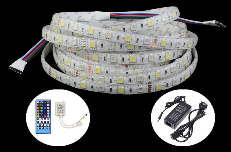 RGBW 5050 LED Strip Light IP65 Waterproof DC12V 5M roll 60Leds M Soft Bar Light+5A Adapter Supply +40keys RGBW Controller LS05