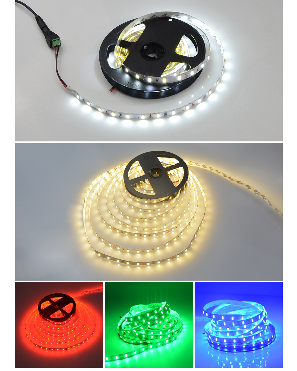 5m roll IP20 Non Waterproof DC 12V SMD 5630 60LEDs M LED Strip light lamp Lumens More Brighter Than 3528 2835 5050 SMD