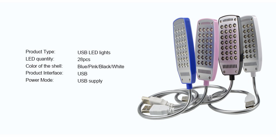 1Pcs 28LEDs 4 Colors New Arrival Ultra Bright Flexible LED USB Book light reading lamp for Laptop Notebook PC Computer
