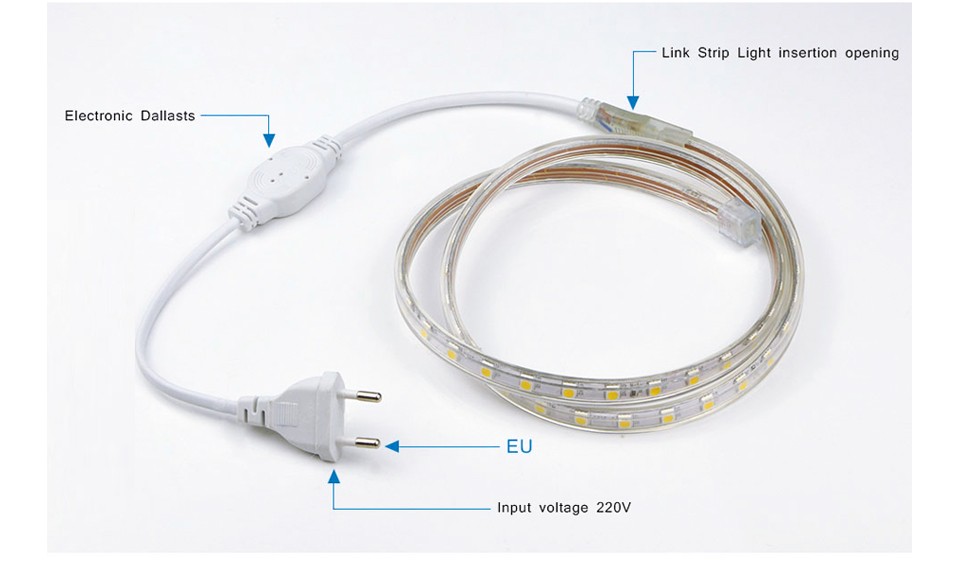 220V SMD 5050 EU Power Plug LED Strip Flexible Light 60leds m Waterproof Led Tape LED Light With 1M 2M 5M 8M 9M 10M 15M 20M 25M