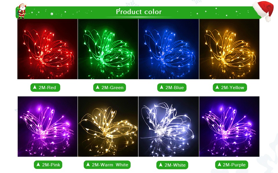 9colors 2m 5m LED Copper Wire String lighting Battery Powered for Christmas Holiday Wedding Party Outdoor Lighting Strip light