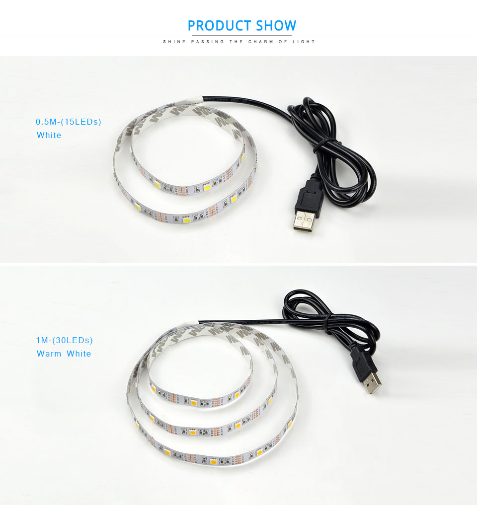1m 2m 3m 4m 5m 30LEDs m DC5V RGB USB LED strip light USB cable charger ribbon tape string lighting IR RF RGB remote control
