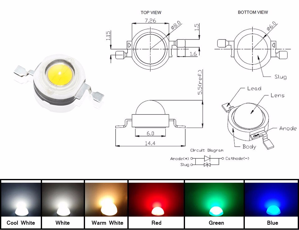 100Pcs 10pcs 1W LED Chip LED COB chip LED lamp Integrated SMD LEDs Bulb light for Downlight Spotlight floodlight Bulbs