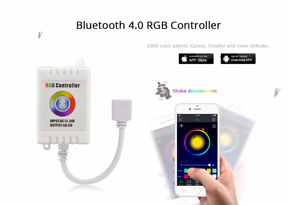 DC12V 24V Bluetooth LED RGB Controller Music Sound APP Control LED Strip light Compatible with IOS 6.0 Android 4.0