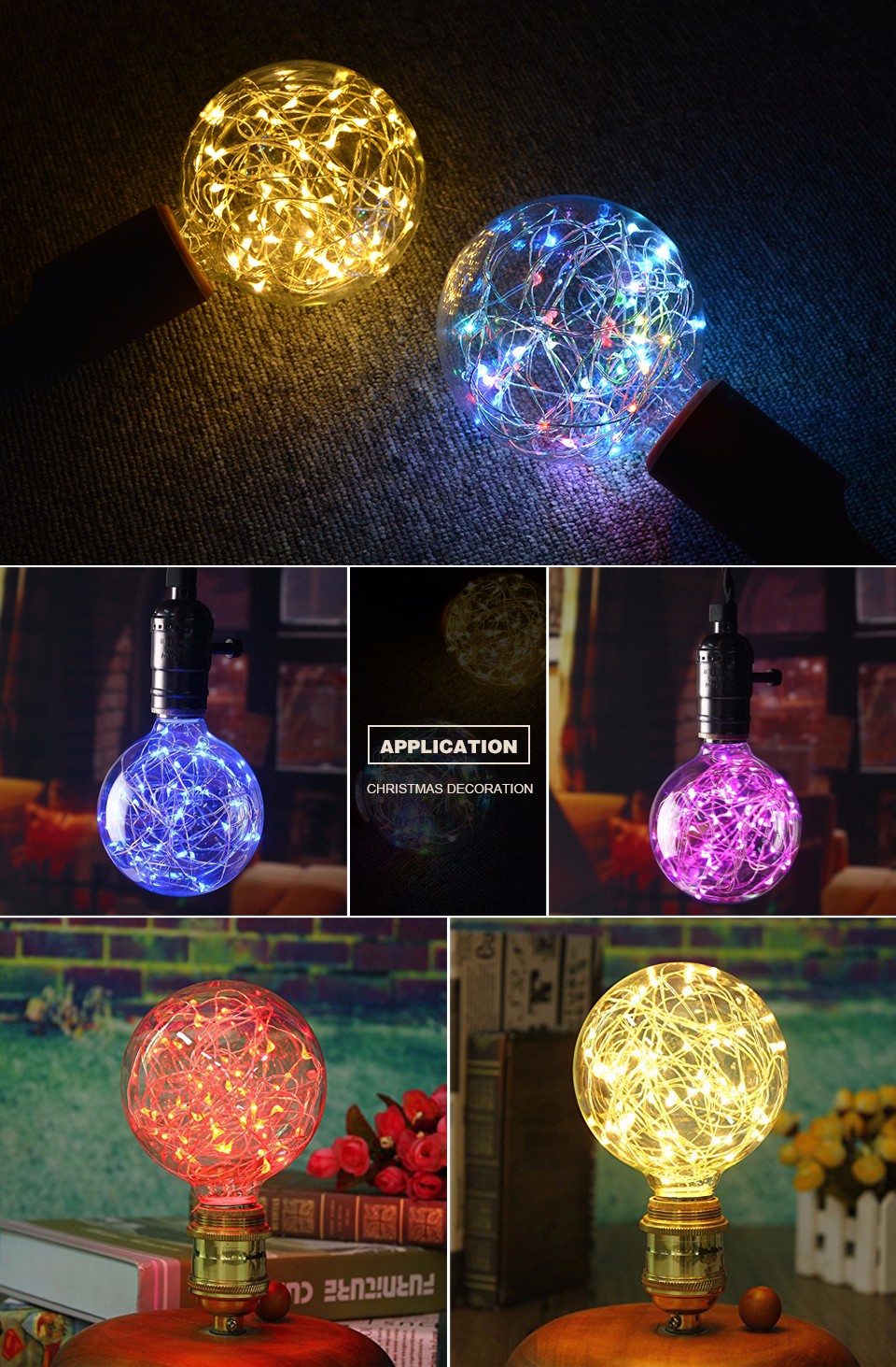 RGB LED Night Light Filament lamp Retro Edison Fairy LED light String Bulb G95 E27 110V 220V For Indoor Christmas Holiday