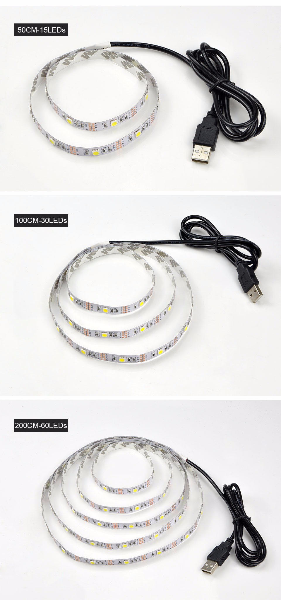 IP20 Non Waterproof USB LED Strip Light 50CM 1M 2M 3M 4M 5M DC 5V 3528 5050 SMD Flexible tape ribbon TV Background lamp Strip