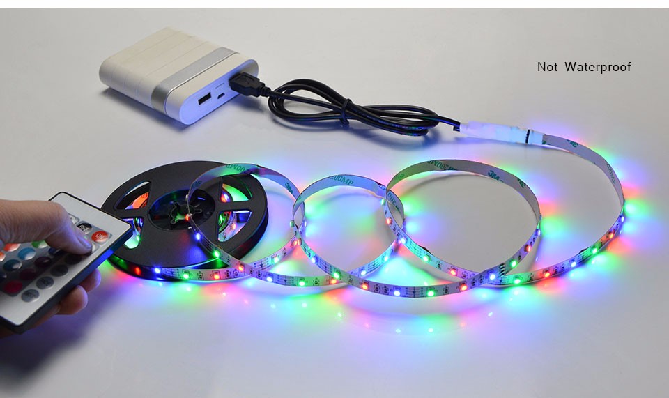 1set LED night light DC 5V 50cm 1m 2m RGB USB LED Strip light IP20 IP 65 Waterproof 3528 SMD 60LEDs m with 24Key RF Controller