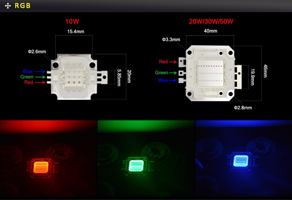 Lighting Accessories LED Lamp beads COB Integrated chip 10W 20W 30W 50W 100W Bulb RGB For Floodlight flashlight emergency lights