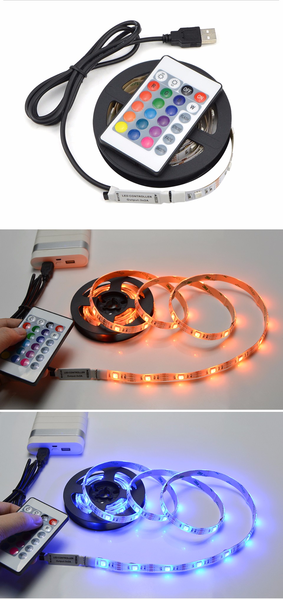 LED light 5050 SMD RGB USB cable charger 5V LED Strip light 1m 2m IP20 IP65 waterproof remote control for home Lighting lamp