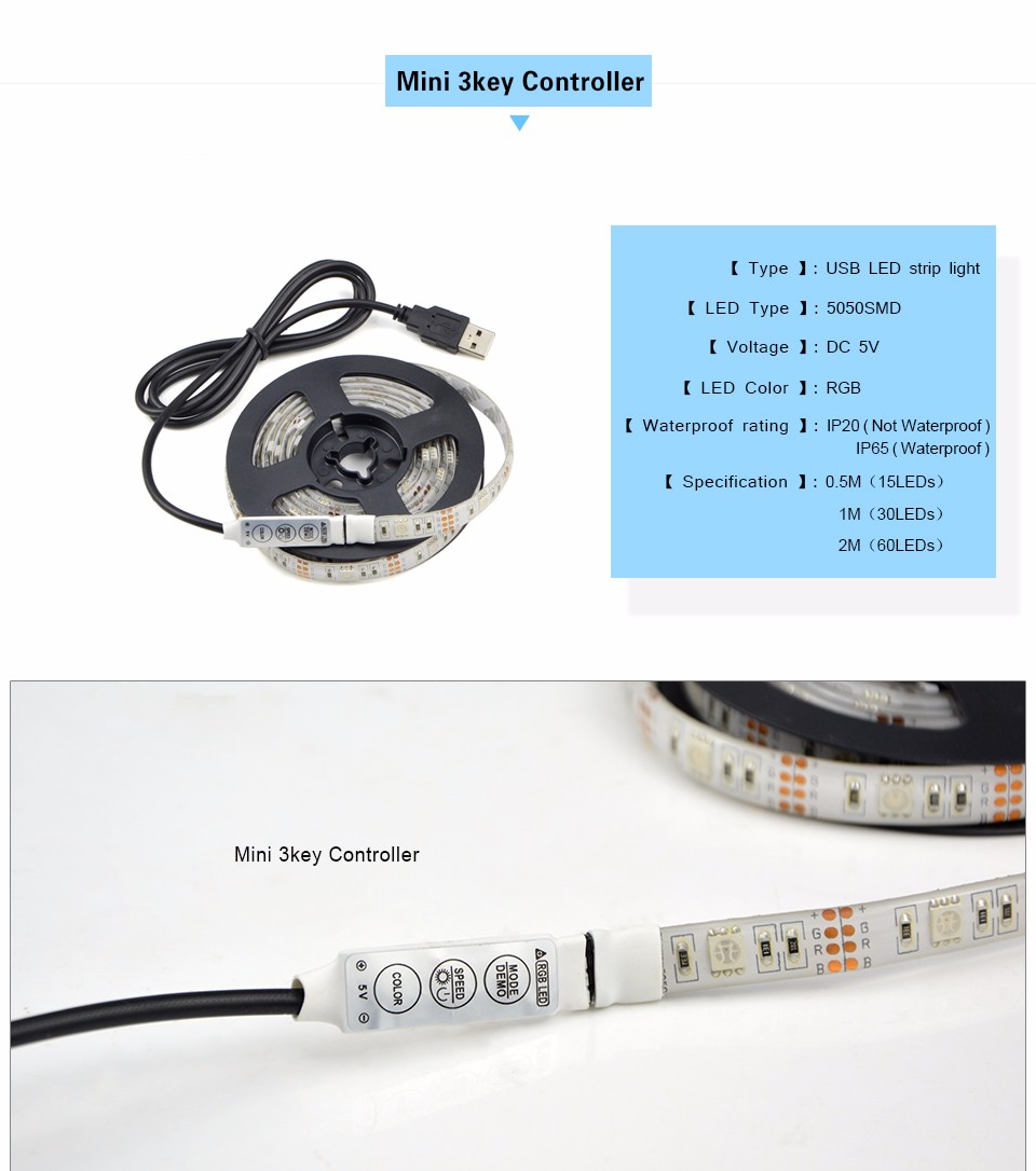 USB 5V 5050 SMD RGB Light LED strip light lamp tape Screen LCD TV Background Lighting IP20 IP65 Waterproof 1M 2M 3M 4M 5M
