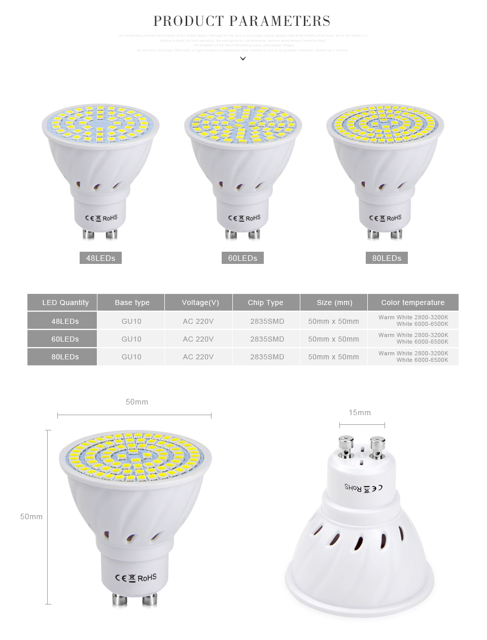 10Pcs 5W 7W 9W LED Lamp GU10 Bombillas Led Bulbs GU 10 220V 2835 SMD LED Spotlight Candle Lamparas Lampadas Lights