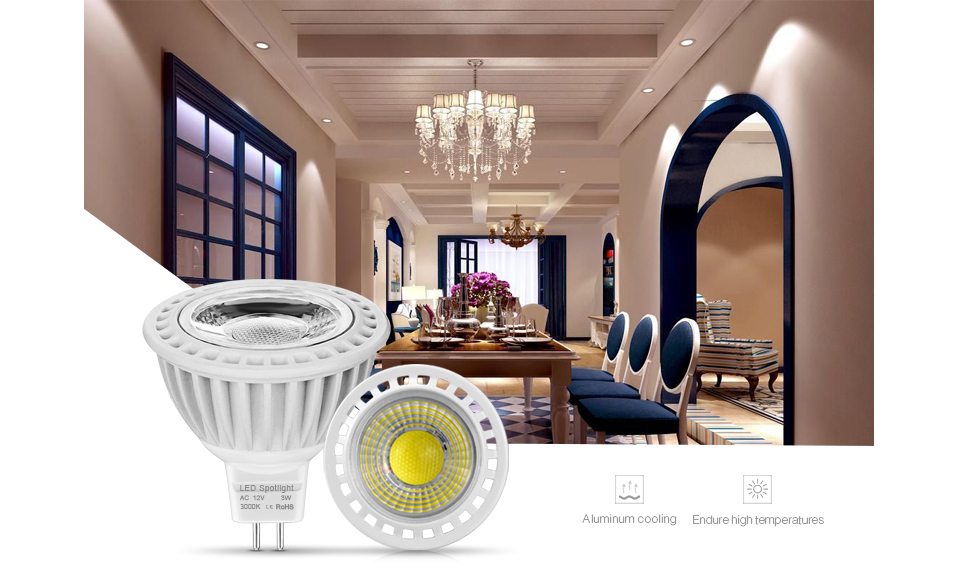 AC DC 12V 3W 5W 7W COB LED spotlight Dimmable LED light LED bulb MR16 LED lamp Indoor lighting Spot light Aluminum