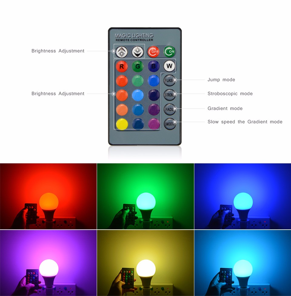 3W 10W RGB LED bulb E27 E14 GU10 85 265V 110V 220V LED lamp light spotlight with 24key remote control