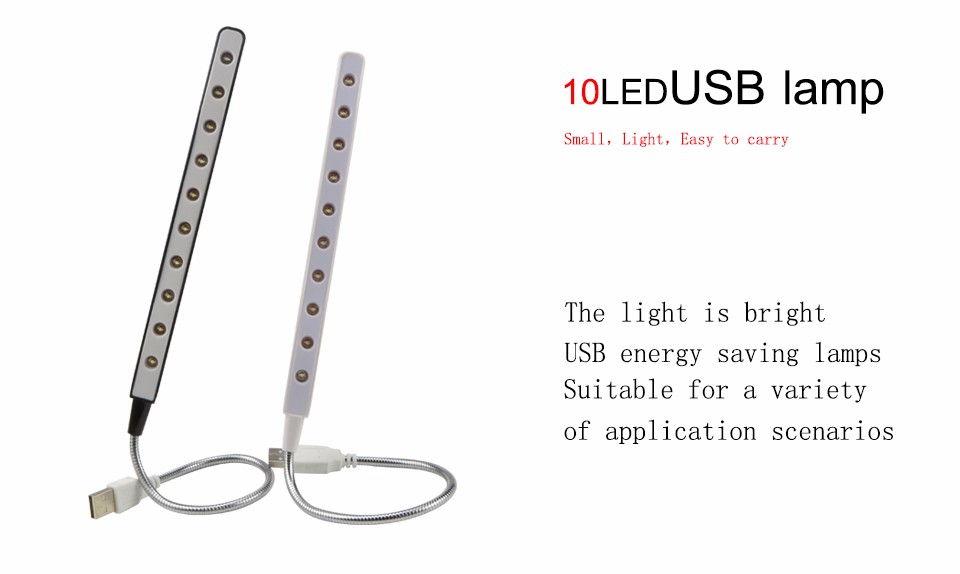 1Pcs USB Computer LED Book light New Flexible Ultra Bright Mini 10 LED Reading lamp Bulb for Notebook Desktop PC laptop