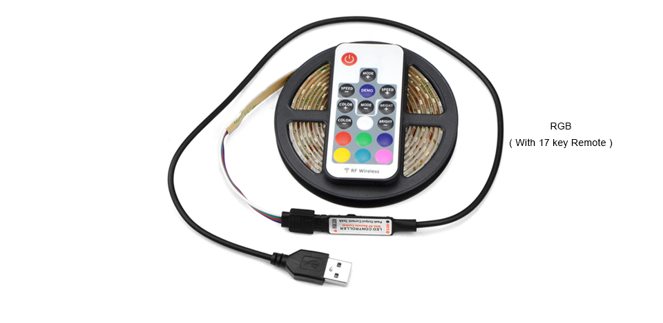 1M 2M 3M 4M 5M USB charger led strip light DC 5V 3528 SMD USB cable LED tape power supply LED lamp RGB with IR RF remote control