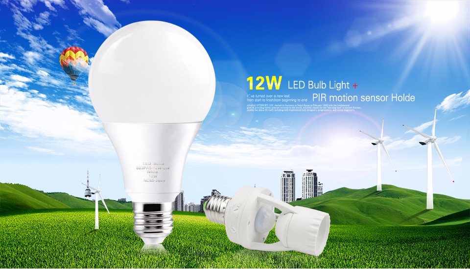 E27 Plug Socket Switch Base PIR Infrared Motion Sensor LED lamp Base Holder E27 12W 220V LED Bulb light For Stair Hallway light