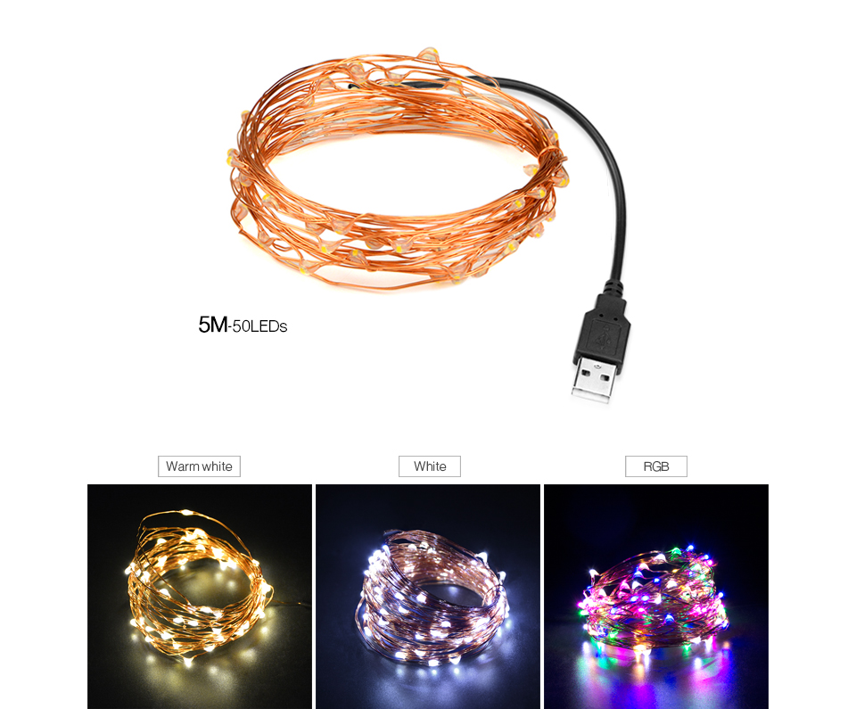 DC 5V USB Powered LED holiday light 5M 10M Copper Wire LED string light Outdoor Fairy LED Strip Christmas Wedding Party Decor