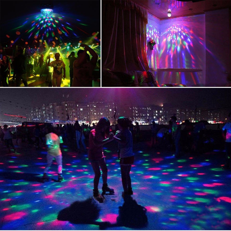 Full Color RGB LED Auto Rotating Stage light RGB LED bulb 85 265V 110V 220V E27 Disco DJ Party Club Bulb for Holiday Dance Decor
