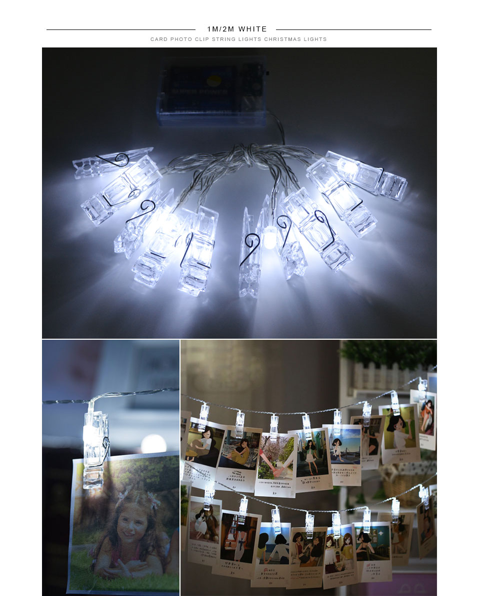 Battery powered 1M 2M clip LED strip light holiday string light fairy tape Card Photos lighting Clip Holder wedding Xmas lamp