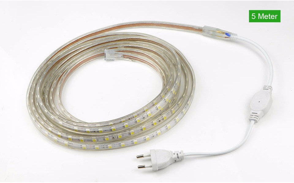 5050 LED Strip light lamp Tape 220V 60leds M IP67 waterproof outdoor garden tape rope light white warm white EU Power plug