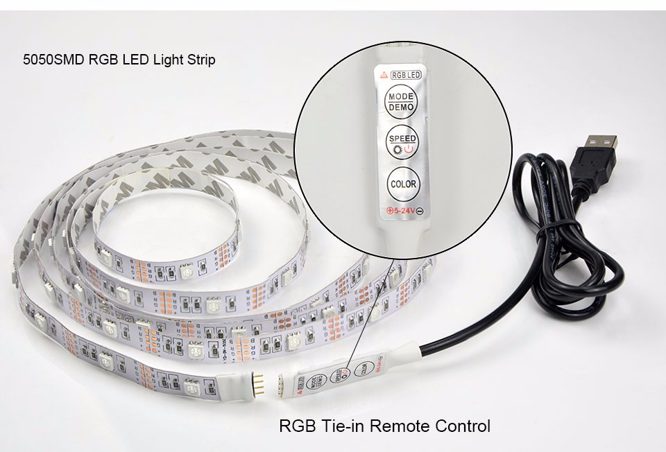 No waterproof DC 5V SMD 3528 5050 RGB Flexible lamp USB LED Strip Light Cable Port controller for TV Background Night Lights