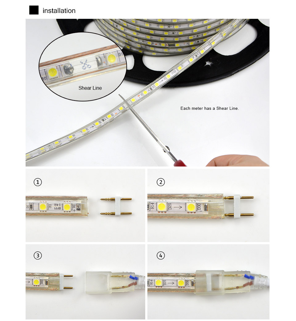 Dimmable Waterproof 220V LED Strip with EU plug 5050 SMD 60leds m LED light Garden Outdoor home String light With EU Plug Dimmer