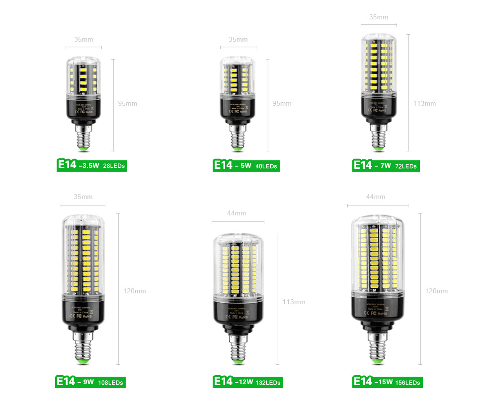 85 265V 220V 110V SMD 5736 Lampada Real Watt 3W 5W 7W 9W 12W 15W E27 E14 LED Corn Bulb LED lamp spot light brighter than 5730