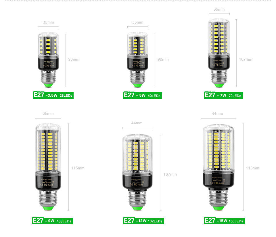 85 265V 220V 110V SMD 5736 Lampada Real Watt 3W 5W 7W 9W 12W 15W E27 E14 LED Corn Bulb LED lamp spot light brighter than 5730