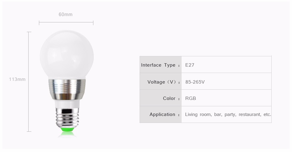 1x Aluminum AC85 265V E27 16 Colors Dimmable RGB LED lamp Bulb For Decoration Atmosphere Night light With IR Remote Controller