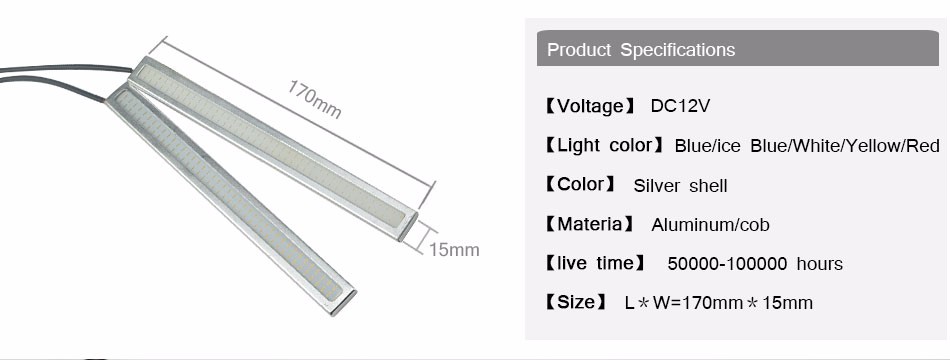 Waterproof Ultra Bright COB 17cm DC12V LED DRL Daytime Running Light Aluminum Silver Shell Auto Car Bar Bulb Fog Lamp