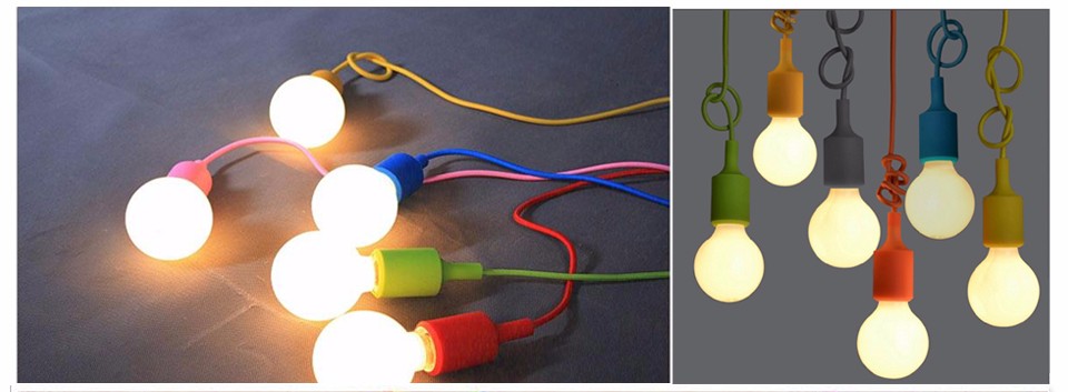 1Pcs Colourful E27 Silicone LED lamp Holder DIY Rainbow Pendant lights Droplight Vintage Edison Bulb For Decoration Art lighting