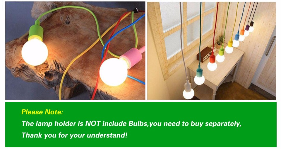 13 Colourful E27 Silicone LED lamp Bases Socket DIY Pendant lights Holder Droplight Bulb 1M Cord Ceiling base For Decoration