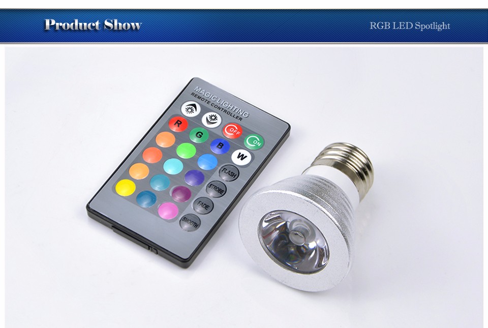 85 265V LED RGB Stage lights Spotlight Bulb 16 Colors Dimmable E27 LED RGB lamp 24Key Remote Controller Night light Spot light