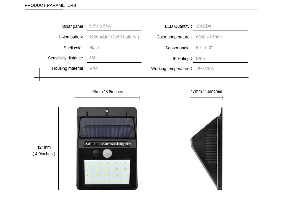 2PCS Waterproof 20LEDs PIR Motion Sensor Solar light solar panel power lamp Wall Security Auto On Off LED Outdoor Lighting