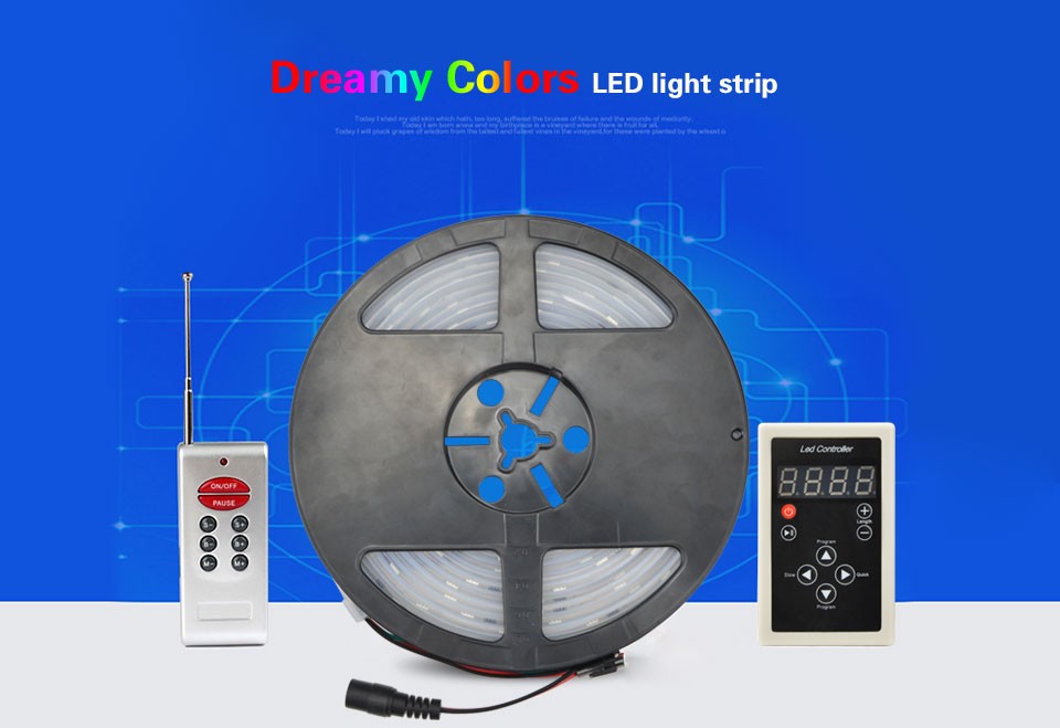 IC 5050 SMD RGB LED pixels Strip light 12V 5M Waterproof addressable Digital 1903 chip RF Remote Controller 5A Power Adapter