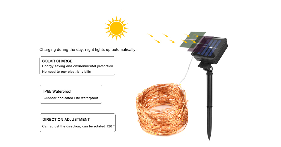Solar LED Night light Solar Power LED Copper Wire String lamp 10M 20M Fairy Outdoor light Decor Holiday Garden Wedding Party
