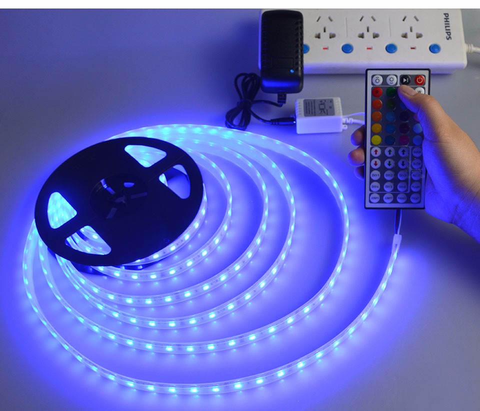IP67 Silicone Tube RGB 5M LED Strip light DC12V Flexible Ribbon String 5050 SMD 3A Power Adapter 44Key Controller Tape