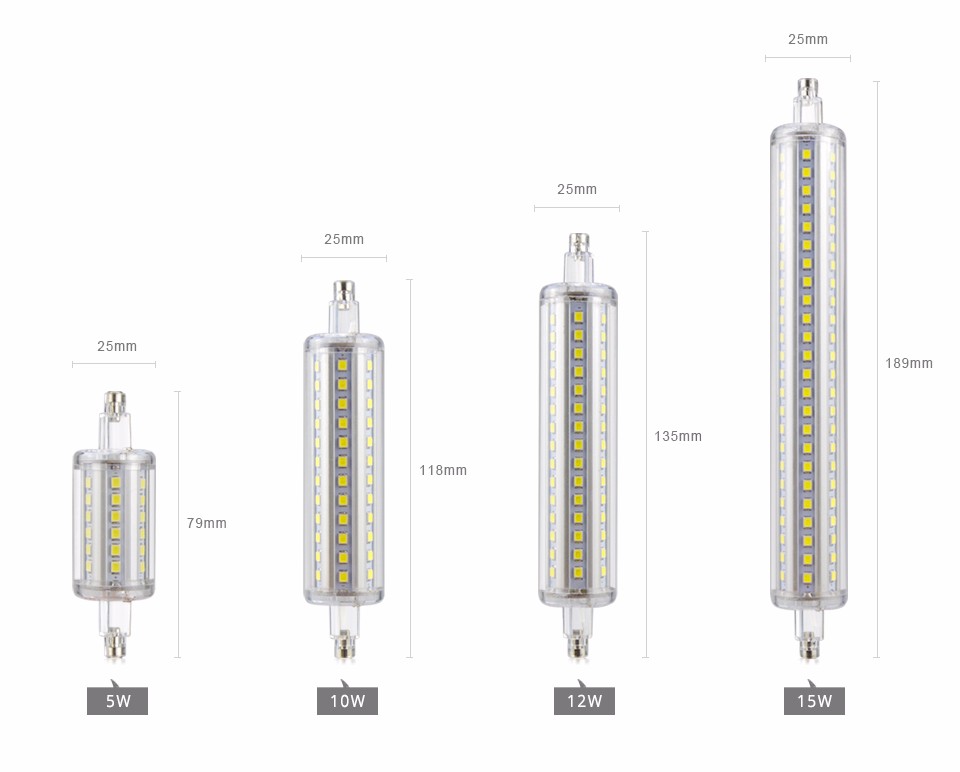 Dimmable 220V LED bulb R7S Horizontal Plug flood Light Lawn lamp 5W 10W 12W 15W 78mm 118mm 135mm 189mm For Floodlight spotlight