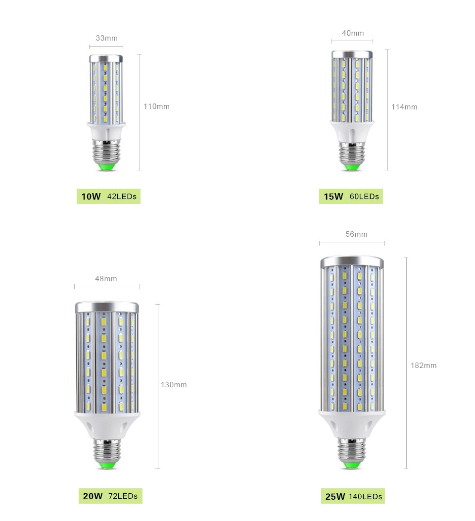 85 265V E27 E14 5730 SMD 10W 15W 20W 25W LED lamp 42 60 72 140leds LED Corn Spot light Bulb Lampada Replace incandescent lamp