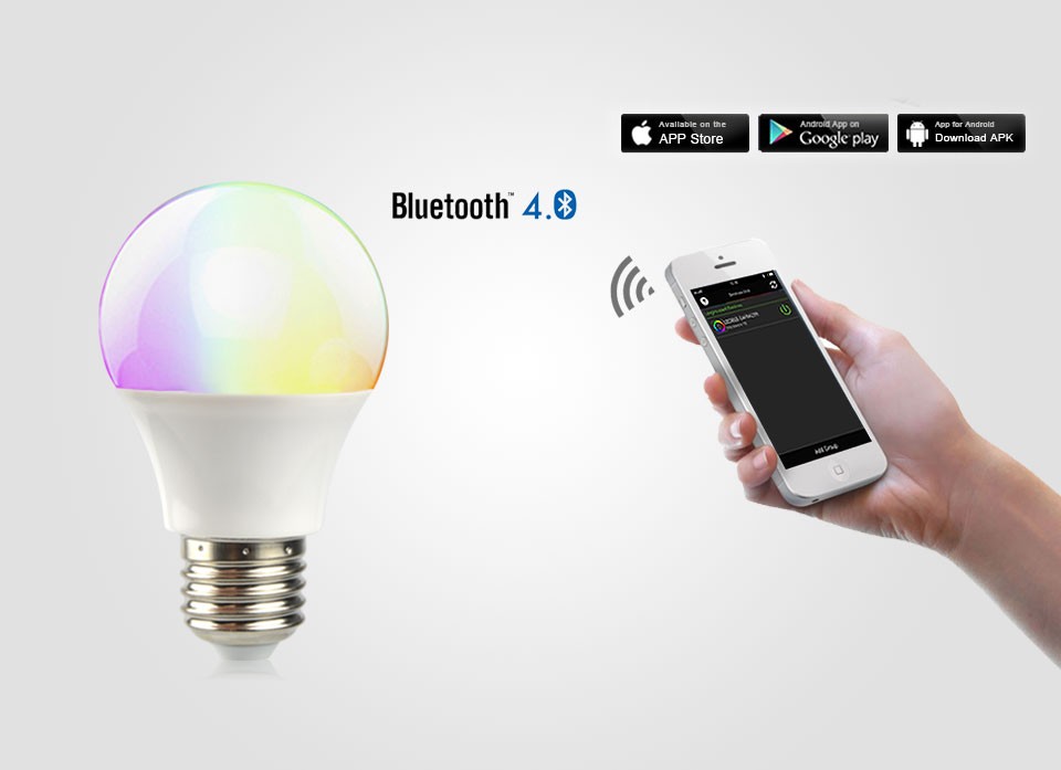 Dimmable Smart RGBW LED lamp 4.5W E27 AC 85V 265V Bluetooth 4.0 APP Remote Control Bulb lights For Smartphone IOS Android