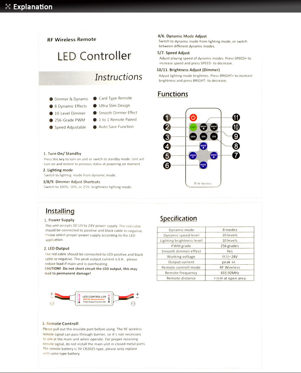 DC 5V 24V 11key 2.4G RF Wireless LED Strip Controller LED Switch Dimmer For 3528 5050 SMD Single Color LED Strip light